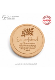 Apvalus medinis padėkliukas " Su gimtadieniu!"